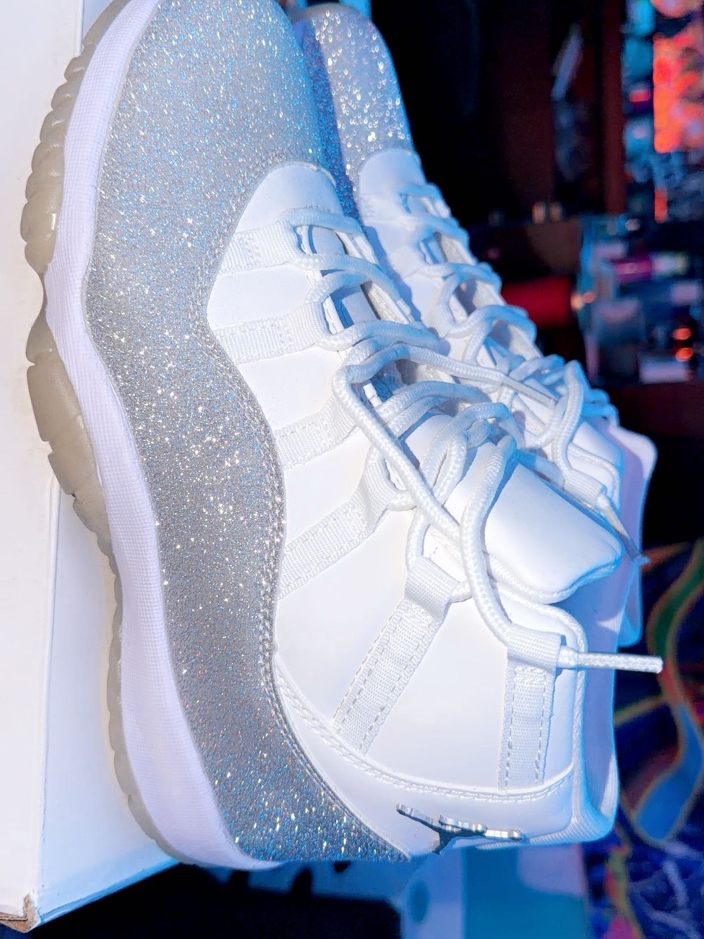 Jordan Women's White Sneakers with Silver Glitter